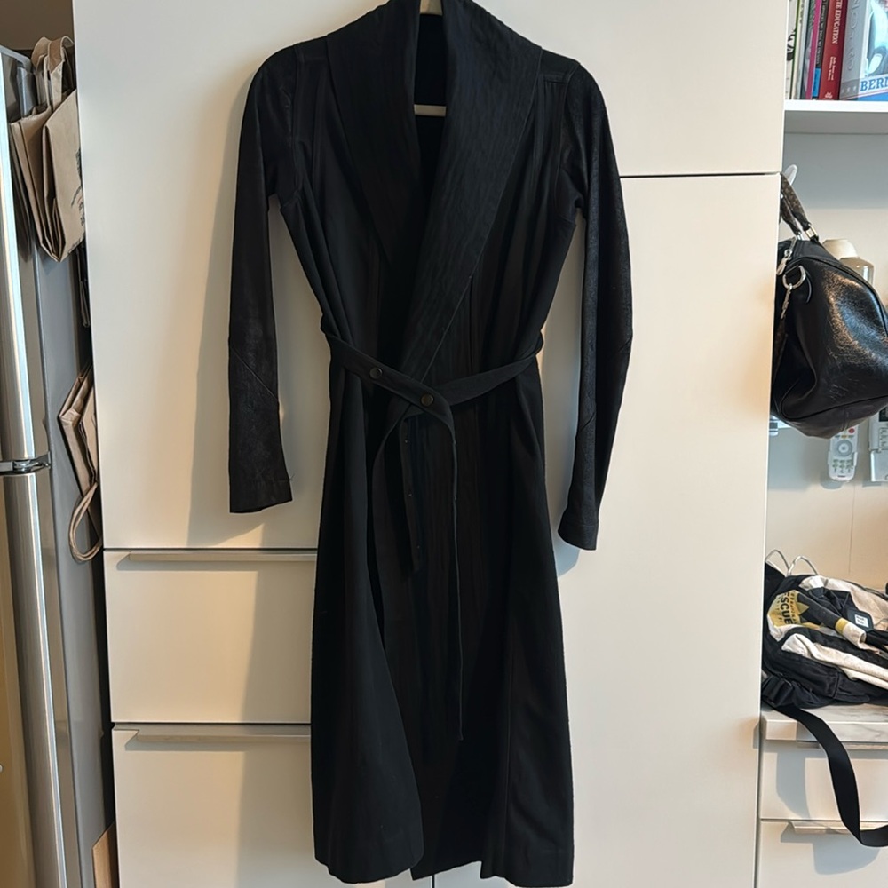 Gently worn Rick Owens cotton and leather trench XS